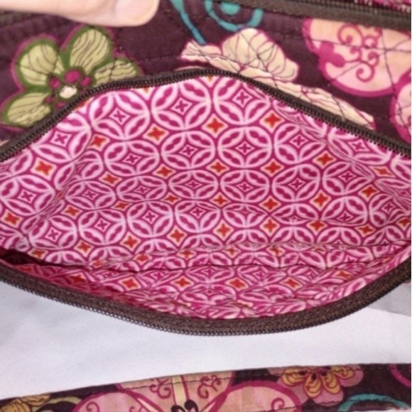 Vera Bradley "Libby" Brown & Pink Mod Floral Fabric Small Shoulder Bag 10"X6"X3" - Picture 6 of 9